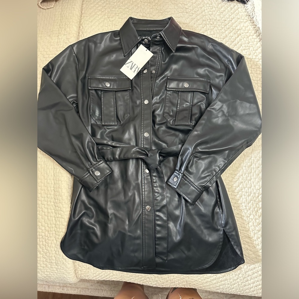 NWT Zara Leather Shacket Dress